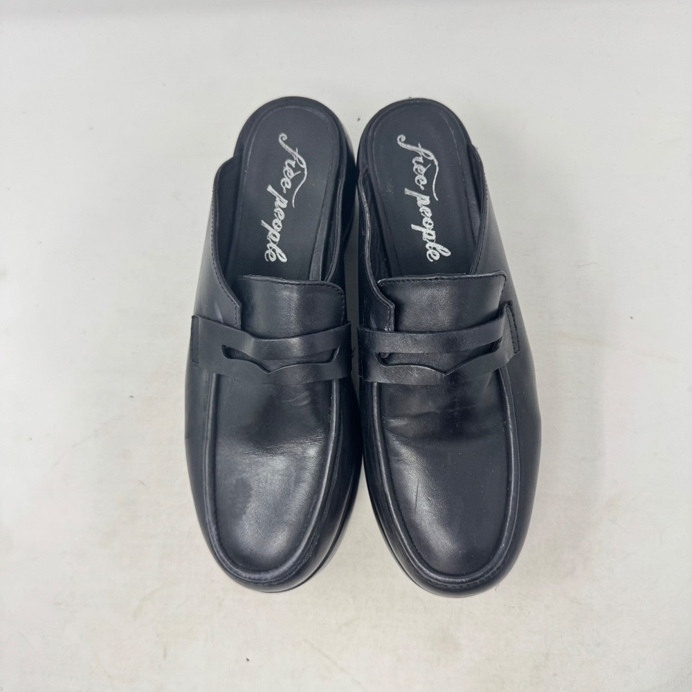 Free People Platform Penny Loafer Mules Black 38 90s Y2K Minimalist Grunge - Picture 2 of 10